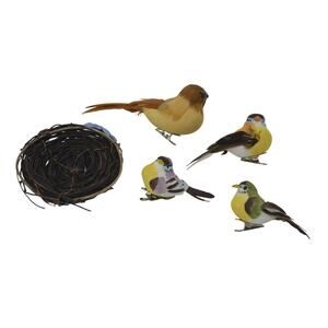 Floral Craft 4 Faux Birds w/ clips 1 Nest Decoration Feather